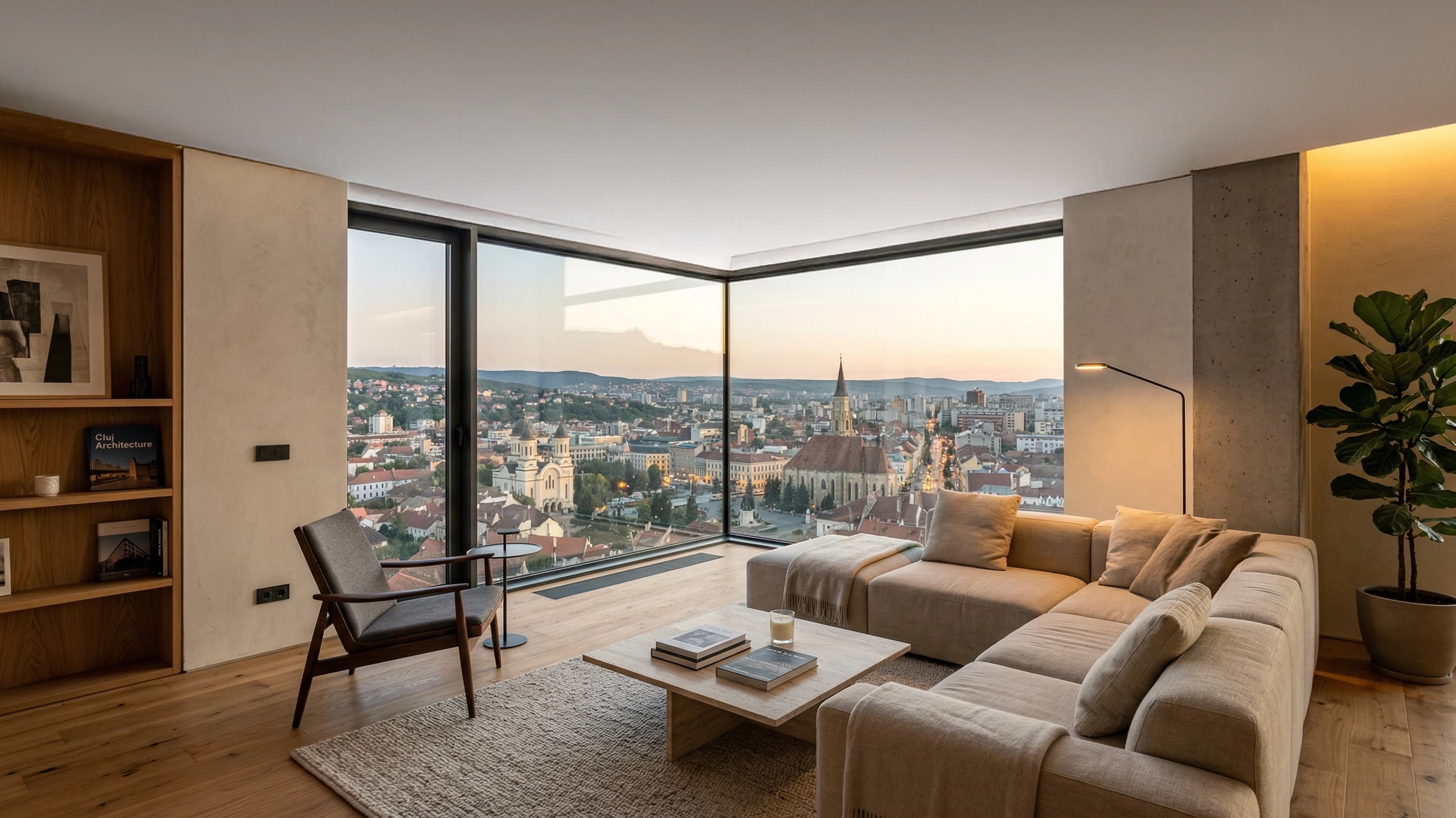 Casa Doinei, Cluj-Napoca — interior rezidențial cu vedere panoramică