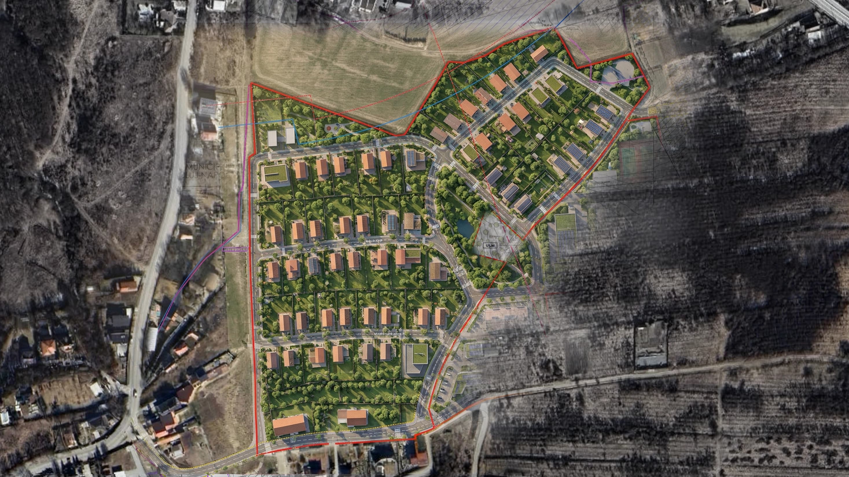 PUZ Bellavista, Cluj-Napoca / Feleacu — plan urbanistic zonal, vizualizare aeriană